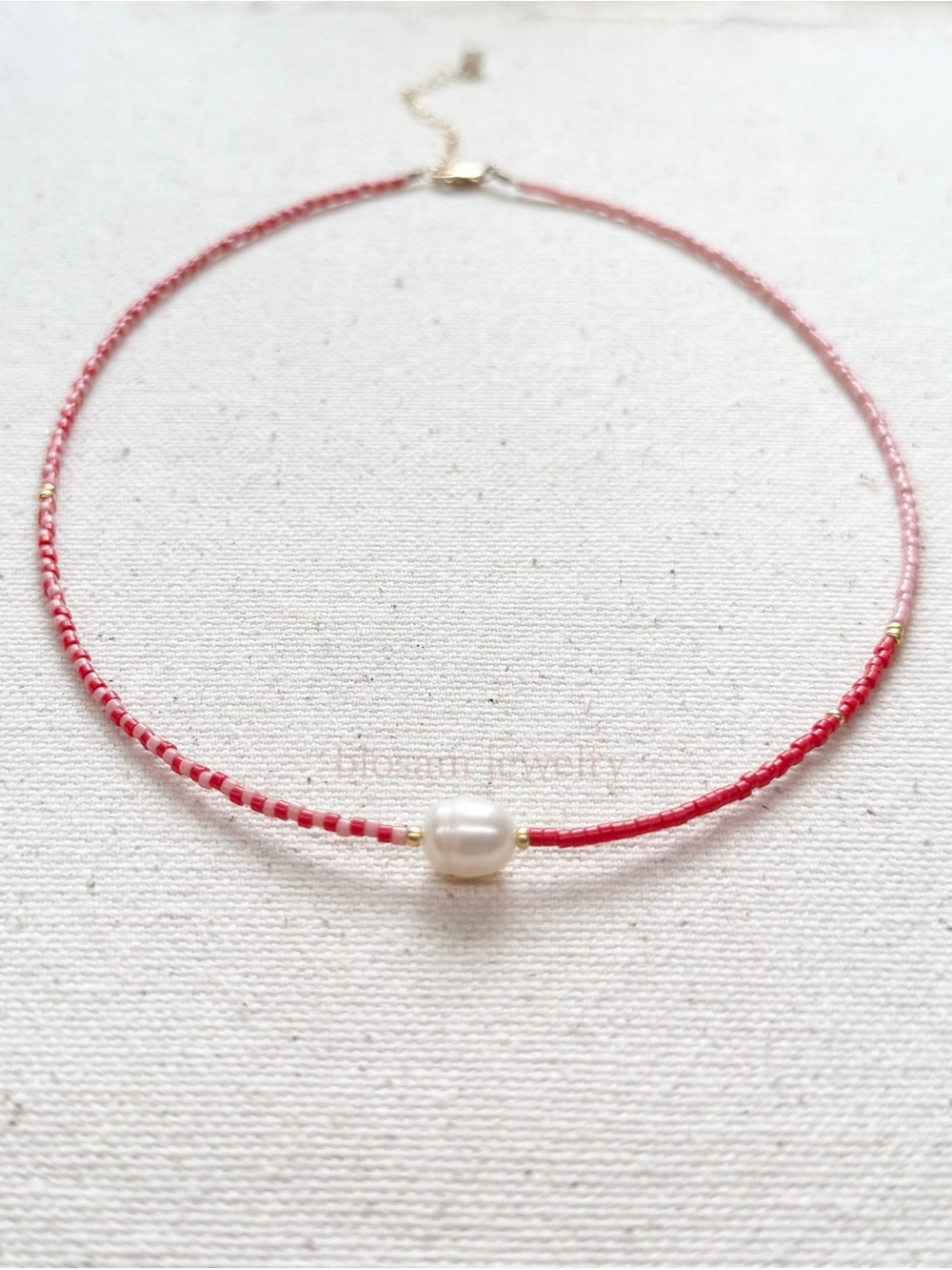 Dainty Delicate Waterproof Pink & Vermillion Seed Beaded Pearl Choker Necklace